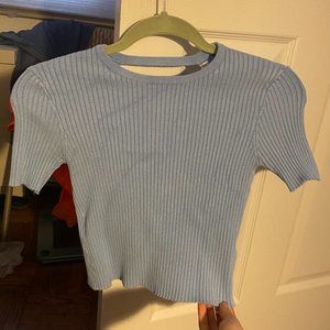 Zara Ribbed Short Sleeve Open Back Sweater Top
